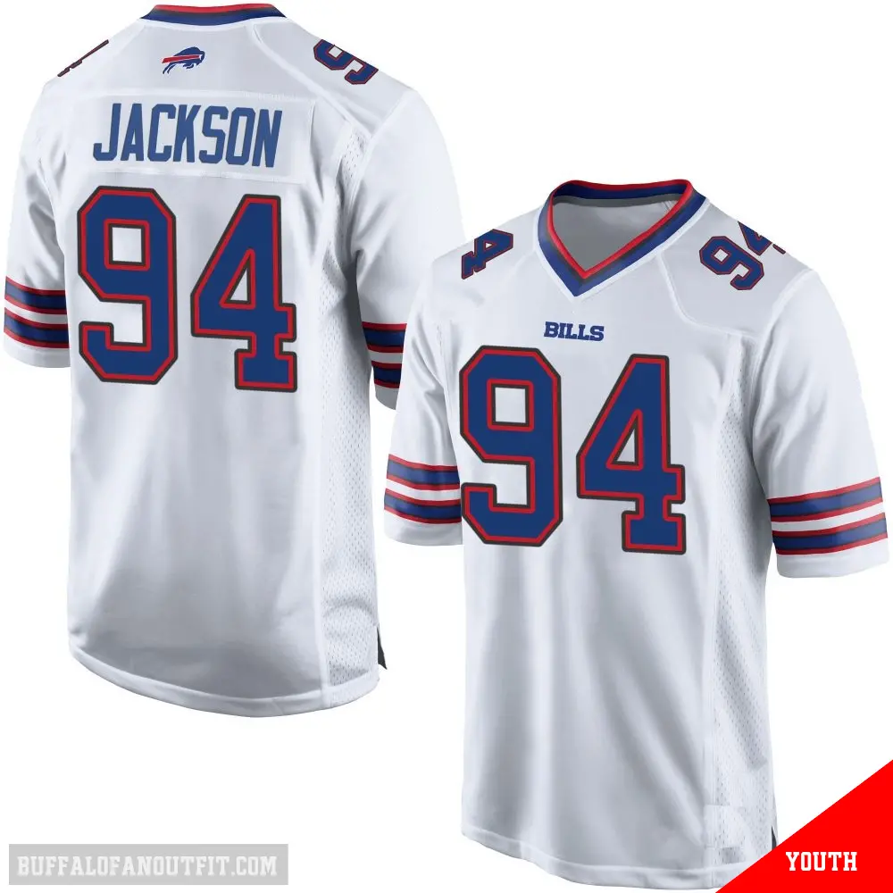 94 Youth Landon Jackson White Game Buffalo Bills Jersey - Bills Shop